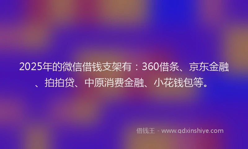 2025年的微信借钱支架有：360借条、京东金融、拍拍贷、中原消费金融、小花钱包等。