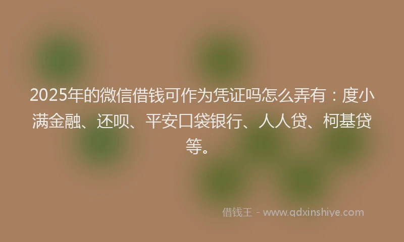 2025年的微信借钱可作为凭证吗怎么弄有：度小满金融、还呗、平安口袋银行、人人贷、柯基贷等。