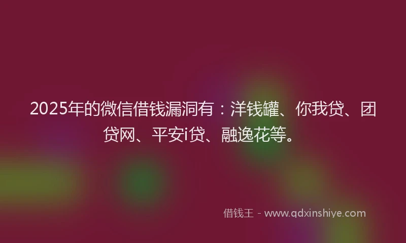 2025年的微信借钱漏洞有：洋钱罐、你我贷、团贷网、平安i贷、融逸花等。