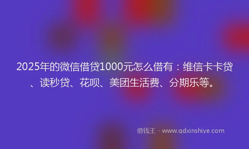 2025年的微信借贷1000元怎么借有：维信卡卡贷、读秒贷、花呗、美团生活费、分期乐等。