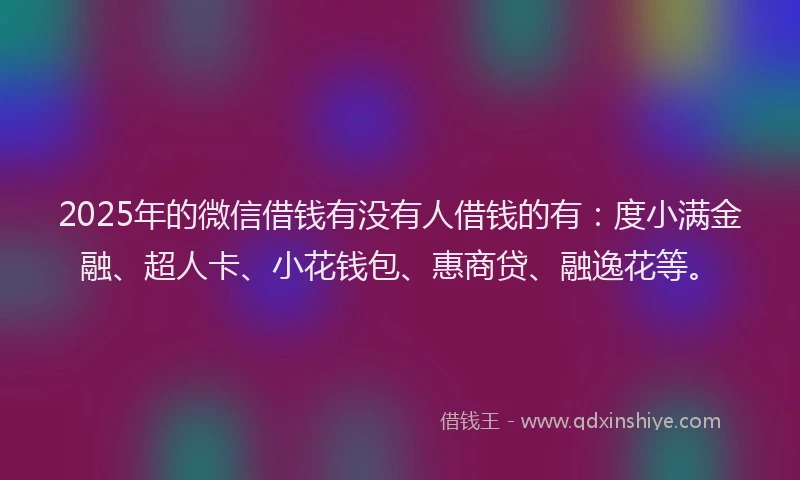 2025年的微信借钱有没有人借钱的有：度小满金融、超人卡、小花钱包、惠商贷、融逸花等。
