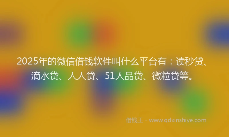 2025年的微信借钱软件叫什么平台有：读秒贷、滴水贷、人人贷、51人品贷、微粒贷等。