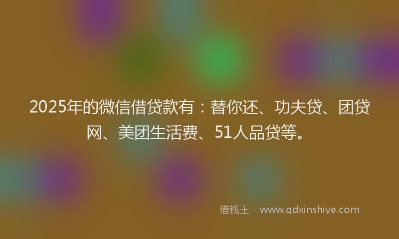 2025年的微信借贷款有：替你还、功夫贷、团贷网、美团生活费、51人品贷等。