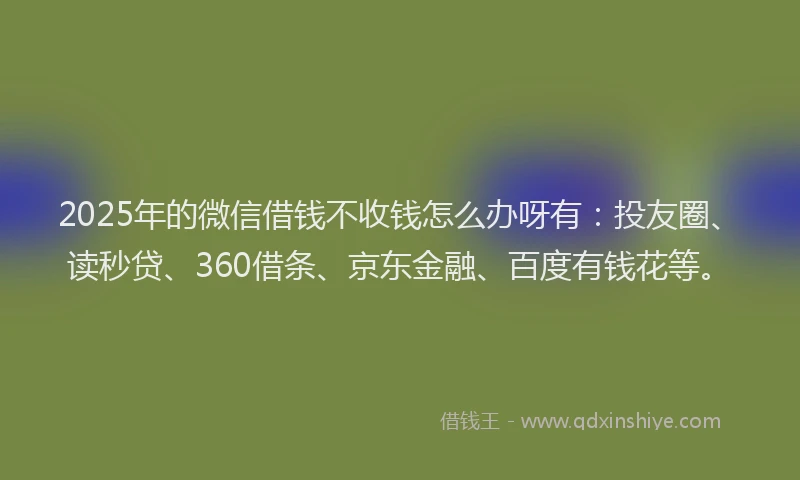 2025年的微信借钱不收钱怎么办呀有：投友圈、读秒贷、360借条、京东金融、百度有钱花等。