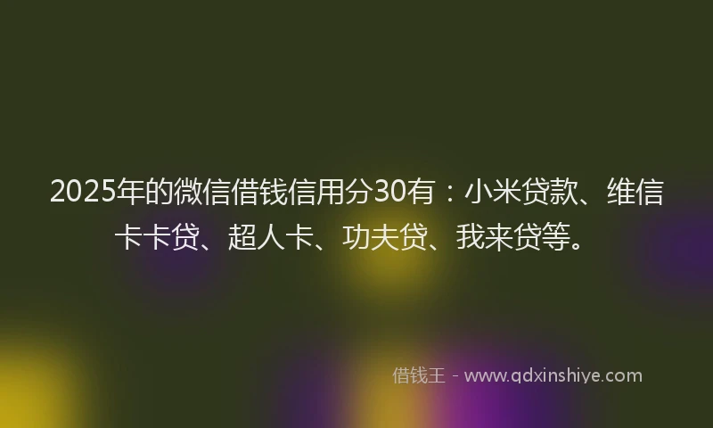 2025年的微信借钱信用分30有：小米贷款、维信卡卡贷、超人卡、功夫贷、我来贷等。