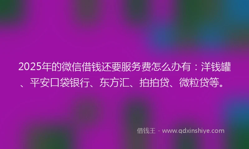 2025年的微信借钱还要服务费怎么办有：洋钱罐、平安口袋银行、东方汇、拍拍贷、微粒贷等。