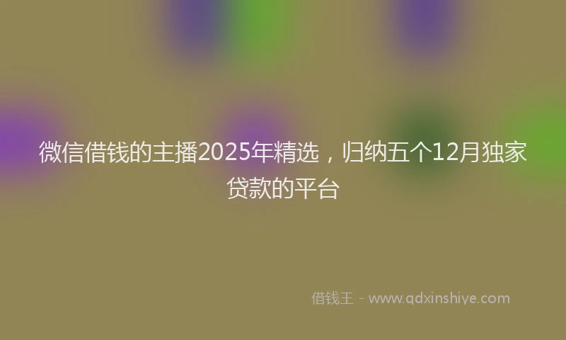微信借钱的主播2025年精选，归纳五个12月独家贷款的平台