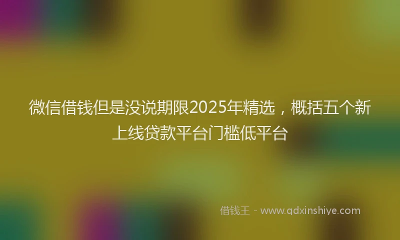 微信借钱但是没说期限2025年精选，概括五个新上线贷款平台门槛低平台