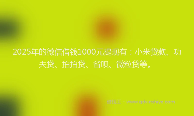 2025年的微信借钱1000元提现有：小米贷款、功夫贷、拍拍贷、省呗、微粒贷等。