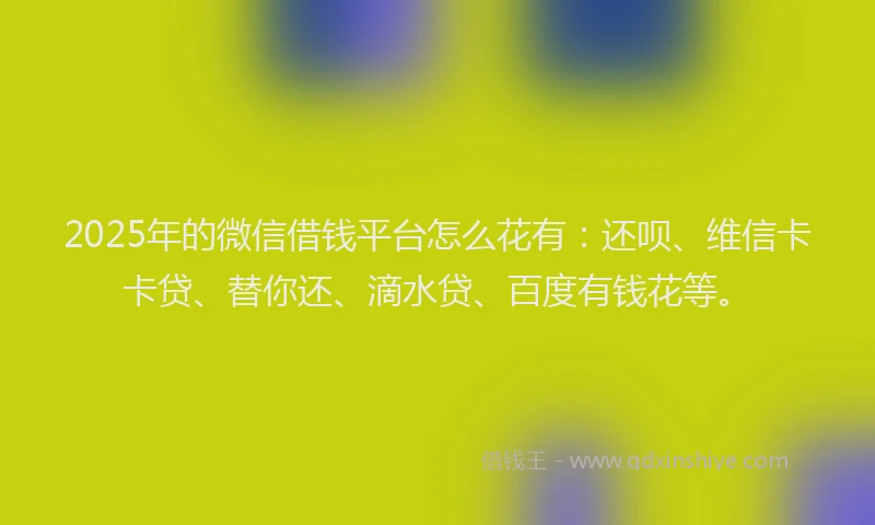 2025年的微信借钱平台怎么花有：还呗、维信卡卡贷、替你还、滴水贷、百度有钱花等。