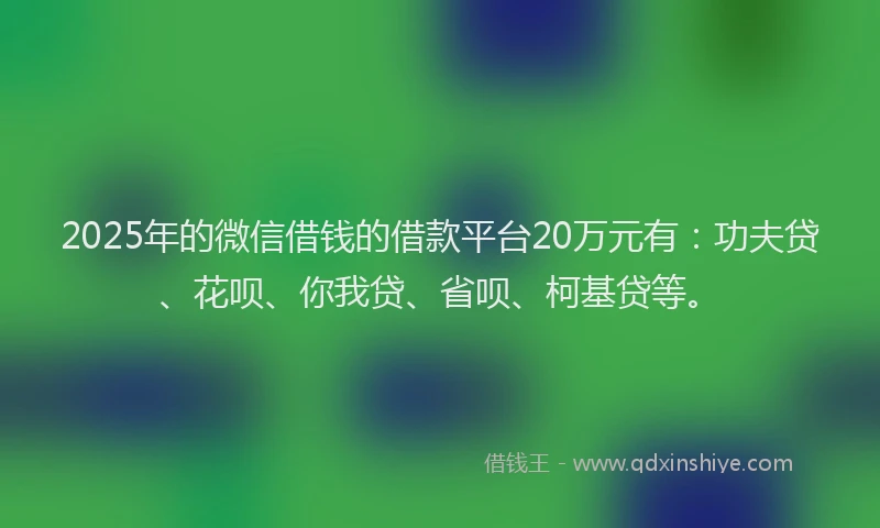 2025年的微信借钱的借款平台20万元有：功夫贷、花呗、你我贷、省呗、柯基贷等。