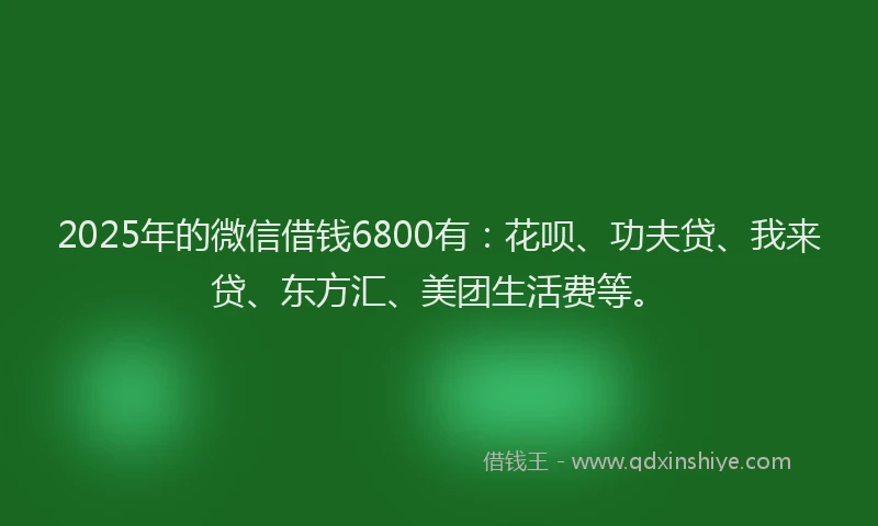 2025年的微信借钱6800有：花呗、功夫贷、我来贷、东方汇、美团生活费等。