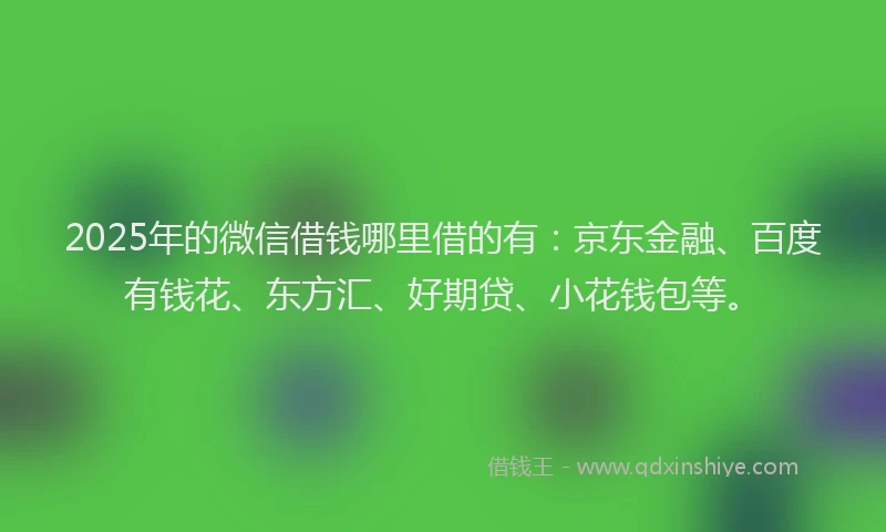 2025年的微信借钱哪里借的有：京东金融、百度有钱花、东方汇、好期贷、小花钱包等。