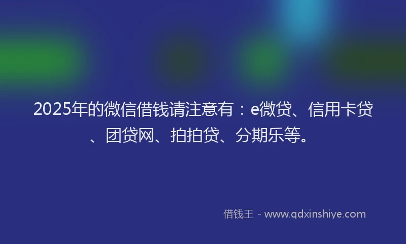 2025年的微信借钱请注意有：e微贷、信用卡贷、团贷网、拍拍贷、分期乐等。