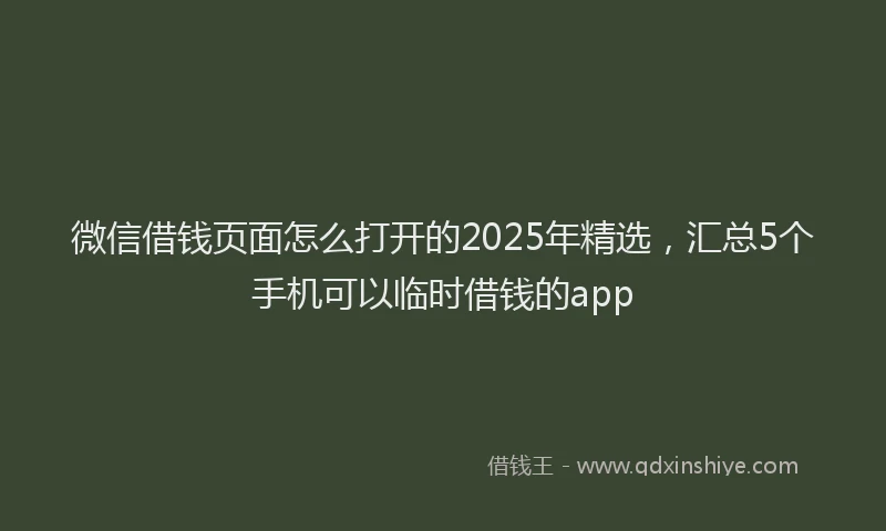 微信借钱页面怎么打开的2025年精选，汇总5个手机可以临时借钱的app