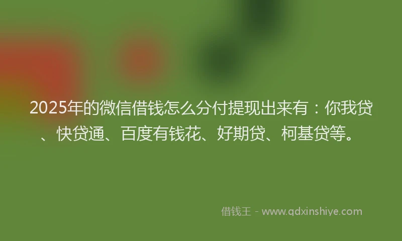 2025年的微信借钱怎么分付提现出来有：你我贷、快贷通、百度有钱花、好期贷、柯基贷等。