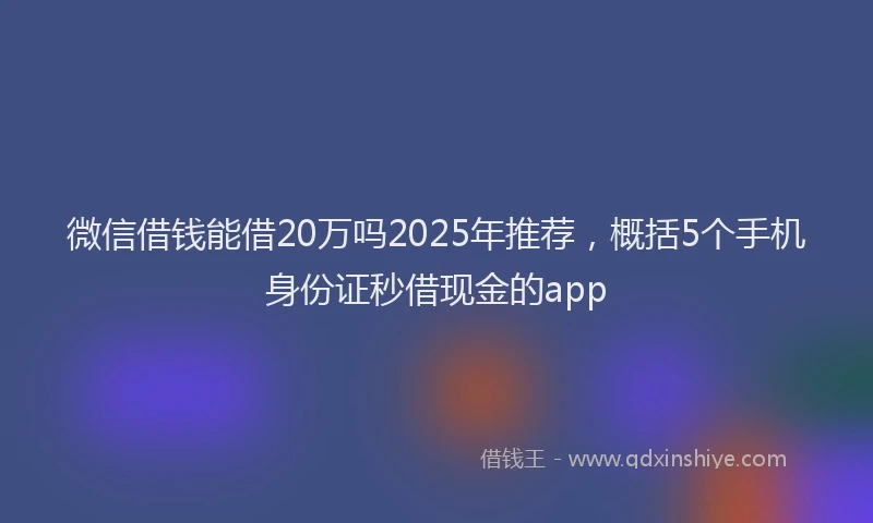 微信借钱能借20万吗2025年推荐，概括5个手机身份证秒借现金的app