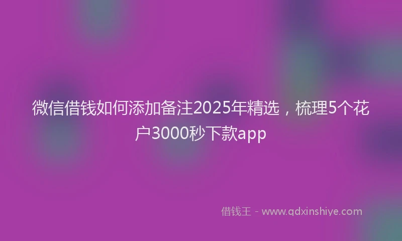 微信借钱如何添加备注2025年精选，梳理5个花户3000秒下款app
