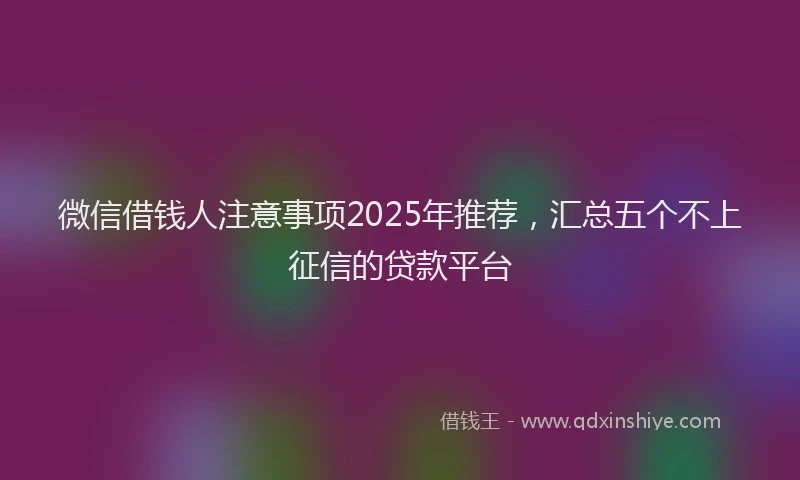 微信借钱人注意事项2025年推荐，汇总五个不上征信的贷款平台