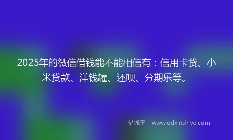 2025年的微信借钱能不能相信有：信用卡贷、小米贷款、洋钱罐、还呗、分期乐等。