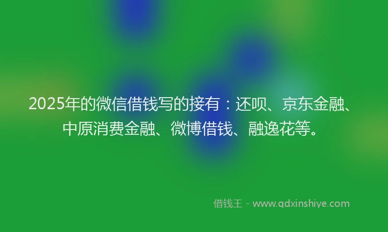 2025年的微信借钱写的接有：还呗、京东金融、中原消费金融、微博借钱、融逸花等。