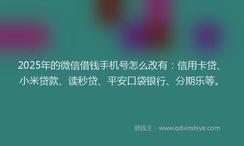 2025年的微信借钱手机号怎么改有：信用卡贷、小米贷款、读秒贷、平安口袋银行、分期乐等。