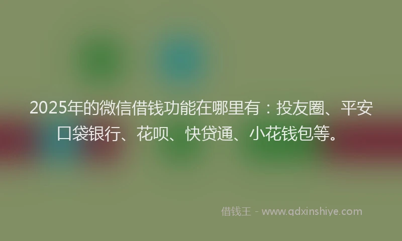 2025年的微信借钱功能在哪里有：投友圈、平安口袋银行、花呗、快贷通、小花钱包等。