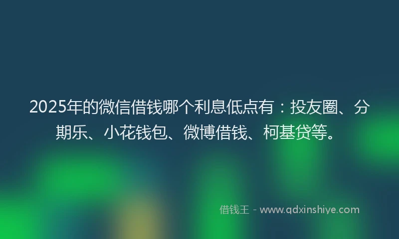 2025年的微信借钱哪个利息低点有：投友圈、分期乐、小花钱包、微博借钱、柯基贷等。