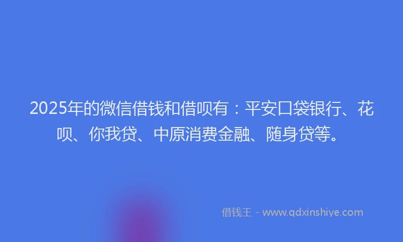2025年的微信借钱和借呗有：平安口袋银行、花呗、你我贷、中原消费金融、随身贷等。