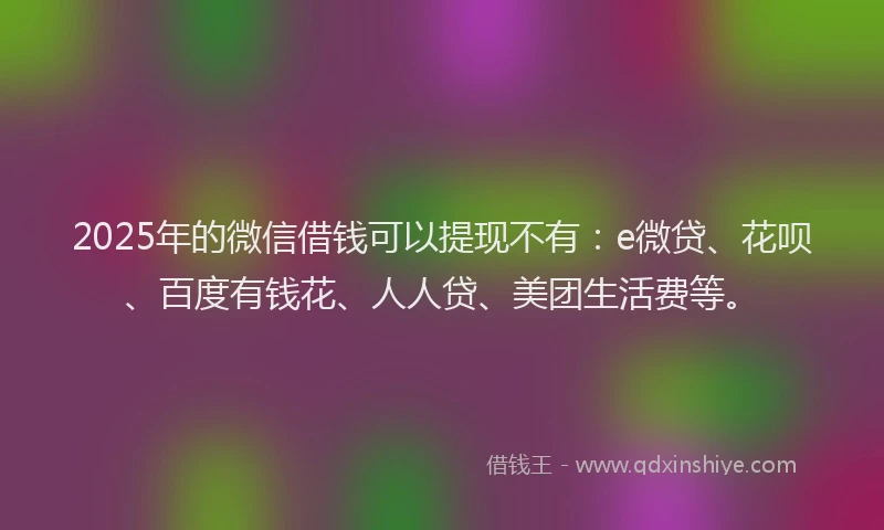 2025年的微信借钱可以提现不有：e微贷、花呗、百度有钱花、人人贷、美团生活费等。