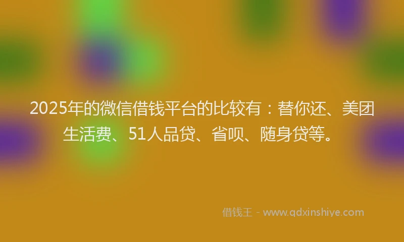 2025年的微信借钱平台的比较有：替你还、美团生活费、51人品贷、省呗、随身贷等。