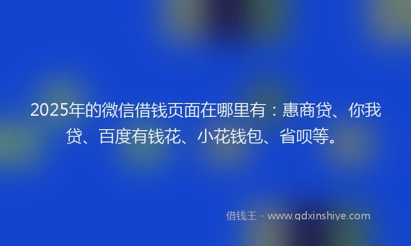 2025年的微信借钱页面在哪里有：惠商贷、你我贷、百度有钱花、小花钱包、省呗等。