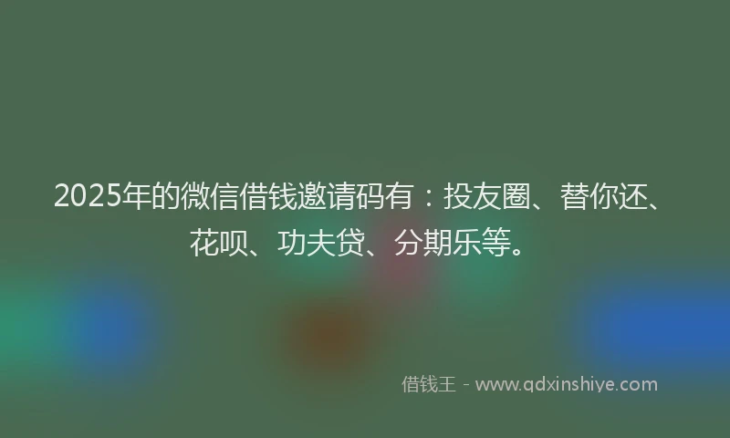 2025年的微信借钱邀请码有：投友圈、替你还、花呗、功夫贷、分期乐等。