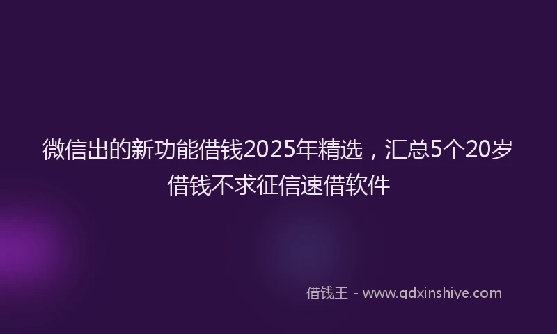 微信出的新功能借钱2025年精选，汇总5个20岁借钱不求征信速借软件