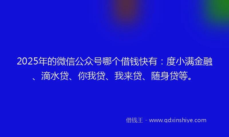 2025年的微信公众号哪个借钱快有：度小满金融、滴水贷、你我贷、我来贷、随身贷等。