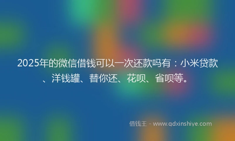 2025年的微信借钱可以一次还款吗有：小米贷款、洋钱罐、替你还、花呗、省呗等。