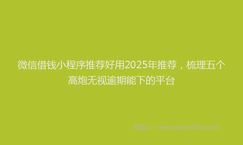 微信借钱小程序推荐好用2025年推荐，梳理五个高炮无视逾期能下的平台