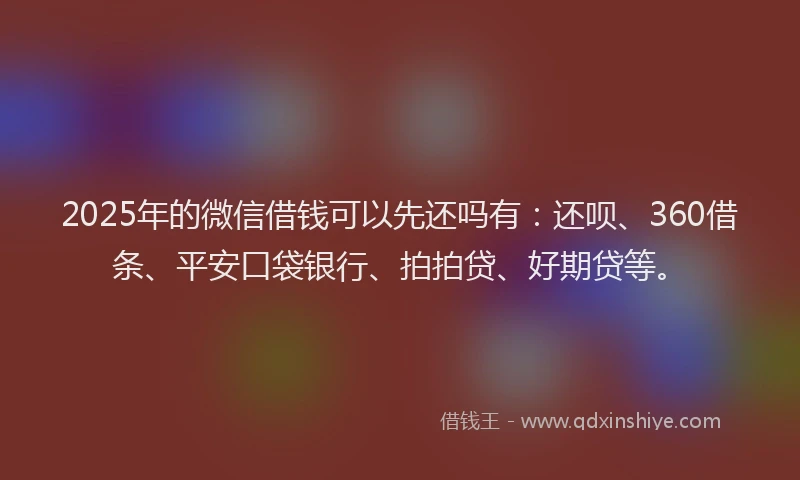 2025年的微信借钱可以先还吗有：还呗、360借条、平安口袋银行、拍拍贷、好期贷等。
