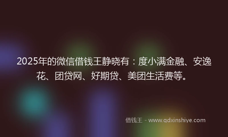 2025年的微信借钱王静晓有：度小满金融、安逸花、团贷网、好期贷、美团生活费等。