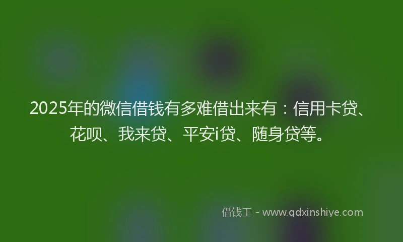 2025年的微信借钱有多难借出来有：信用卡贷、花呗、我来贷、平安i贷、随身贷等。