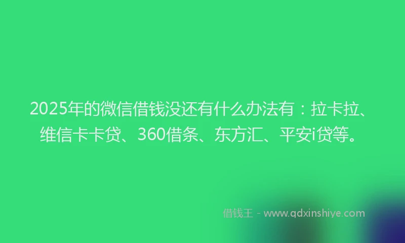 2025年的微信借钱没还有什么办法有：拉卡拉、维信卡卡贷、360借条、东方汇、平安i贷等。