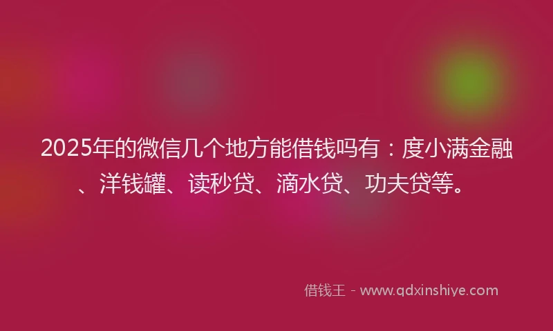 2025年的微信几个地方能借钱吗有：度小满金融、洋钱罐、读秒贷、滴水贷、功夫贷等。