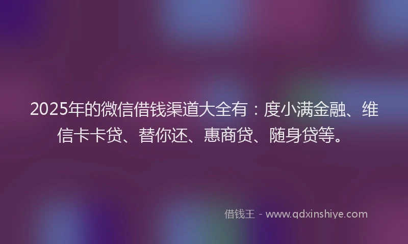 2025年的微信借钱渠道大全有：度小满金融、维信卡卡贷、替你还、惠商贷、随身贷等。
