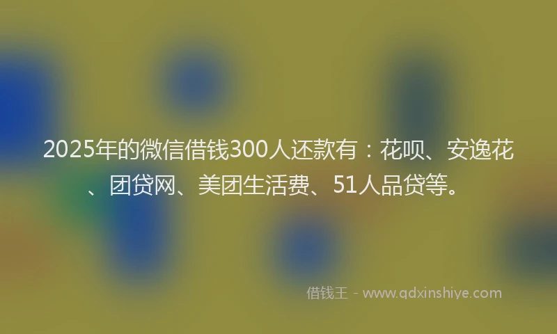 2025年的微信借钱300人还款有：花呗、安逸花、团贷网、美团生活费、51人品贷等。