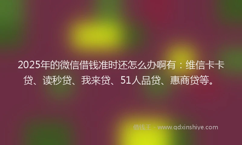 2025年的微信借钱准时还怎么办啊有：维信卡卡贷、读秒贷、我来贷、51人品贷、惠商贷等。