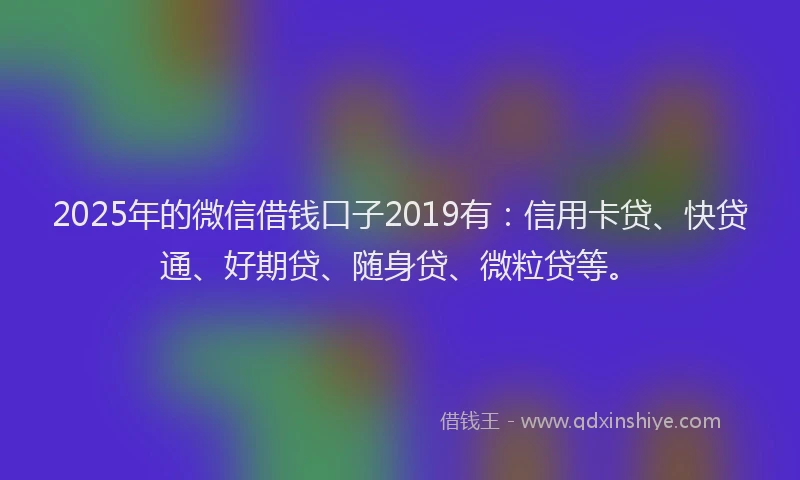 2025年的微信借钱口子2019有：信用卡贷、快贷通、好期贷、随身贷、微粒贷等。