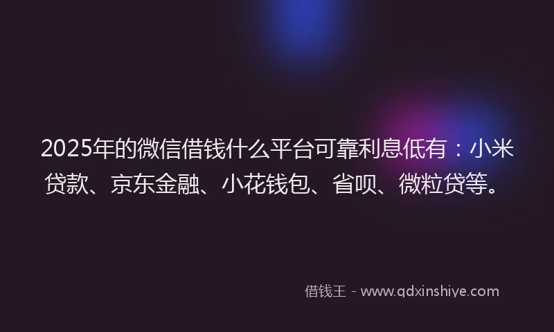 2025年的微信借钱什么平台可靠利息低有：小米贷款、京东金融、小花钱包、省呗、微粒贷等。
