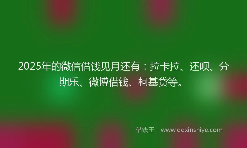 2025年的微信借钱见月还有：拉卡拉、还呗、分期乐、微博借钱、柯基贷等。