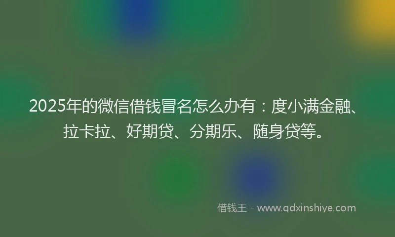 2025年的微信借钱冒名怎么办有：度小满金融、拉卡拉、好期贷、分期乐、随身贷等。