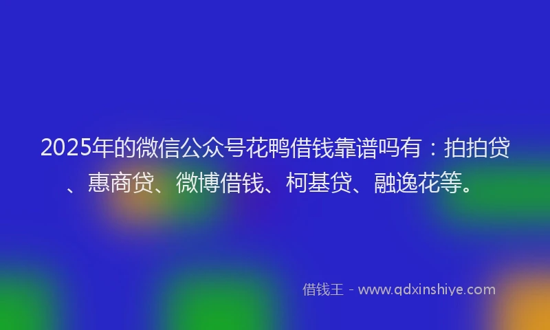 2025年的微信公众号花鸭借钱靠谱吗有：拍拍贷、惠商贷、微博借钱、柯基贷、融逸花等。